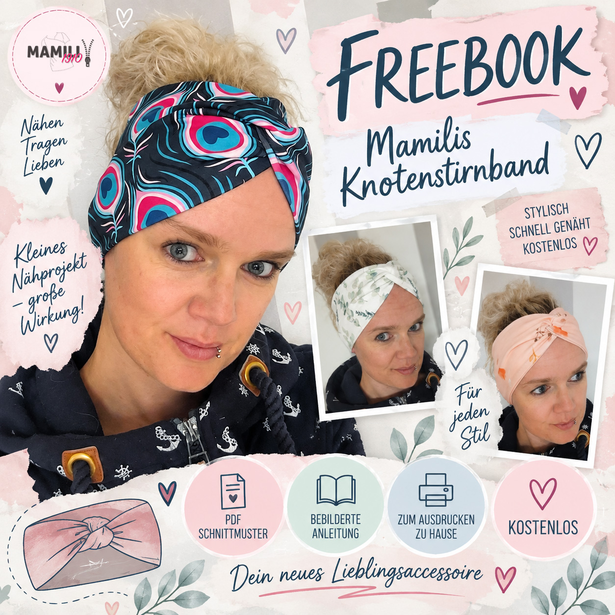 Freebook Knotenstirnband kostenloses PDF Schnittmuster