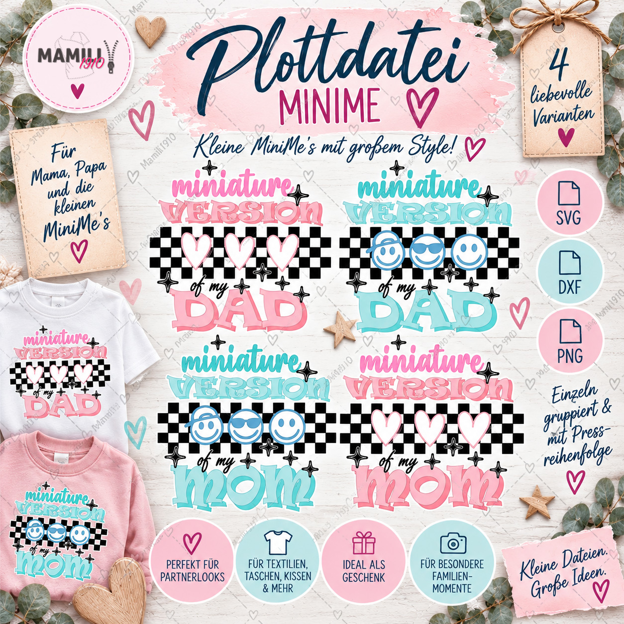 Plottdatei MiniMe für Mama und Papa – 4 Varianten als DXF SVG PNG